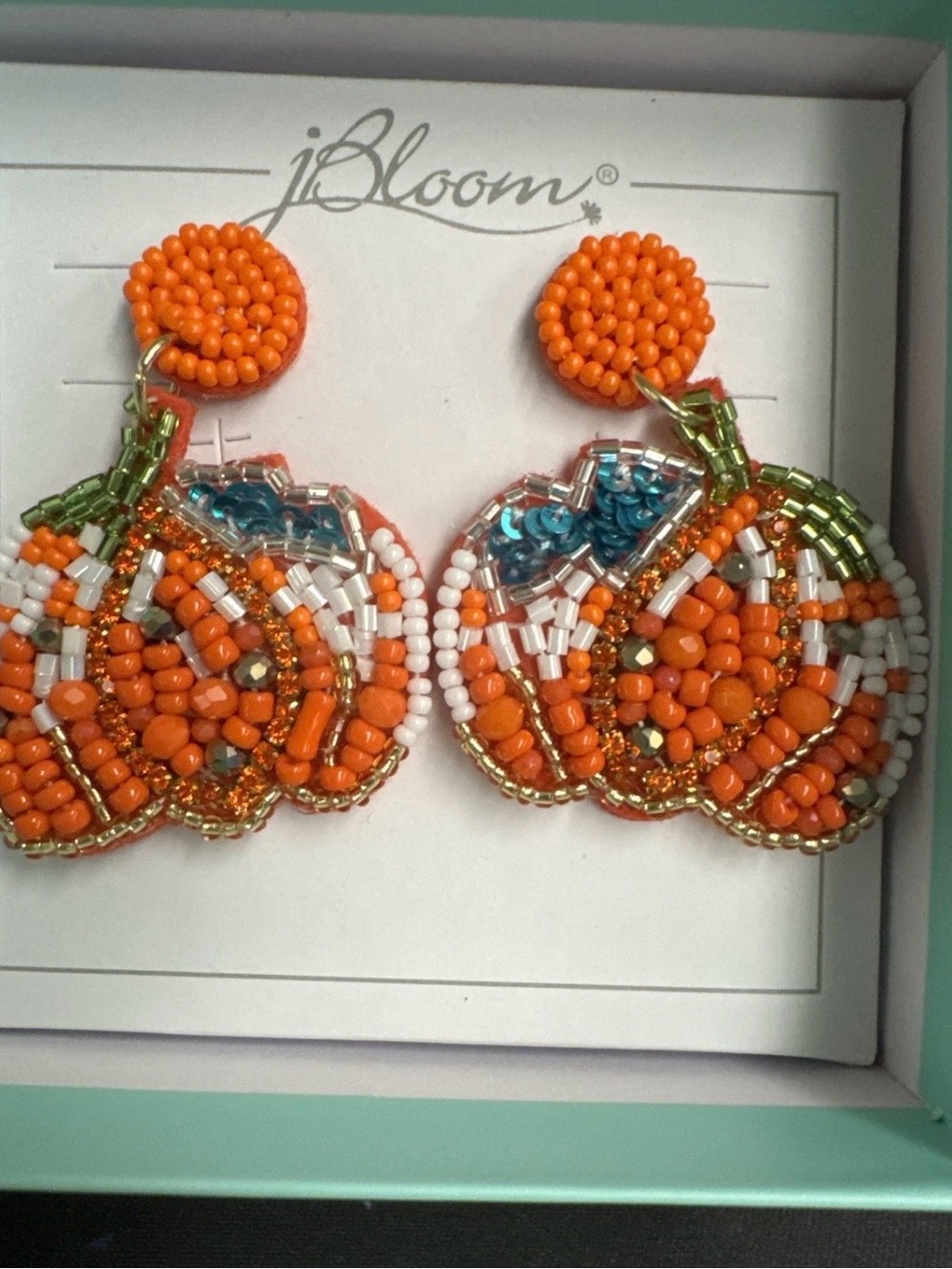 bloom Orange & Green Festive Fall Pumpkin Beaded Drop Dangle Earrings Y2K